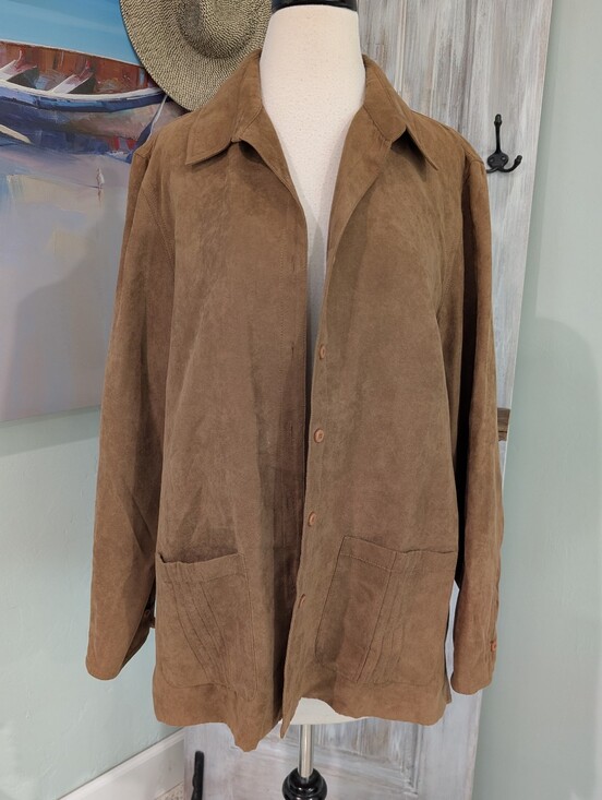 Draper’s & Damon’s Tops - Draper's & Damon's Brown Faux Suede Button-Front Shirt Jacket